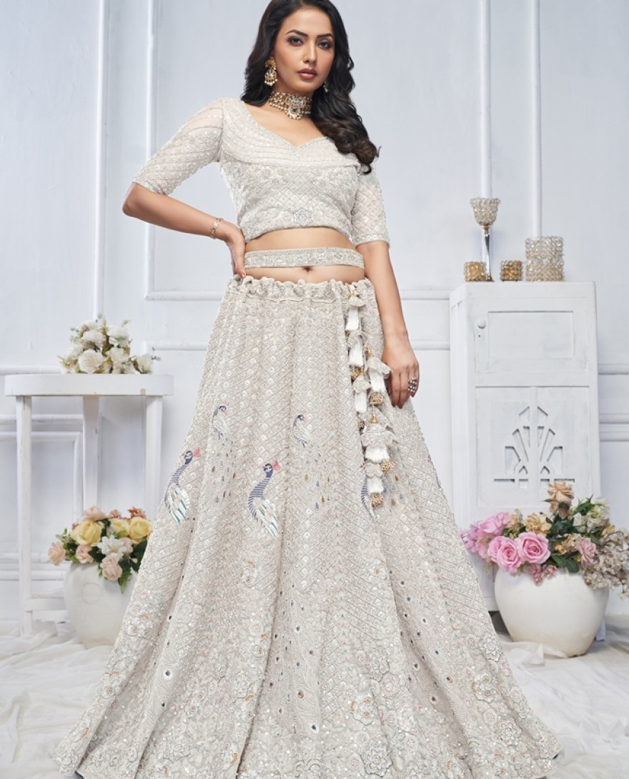 01WHITE - White Designer Embroidered Bridal Wear Lehenga Choli